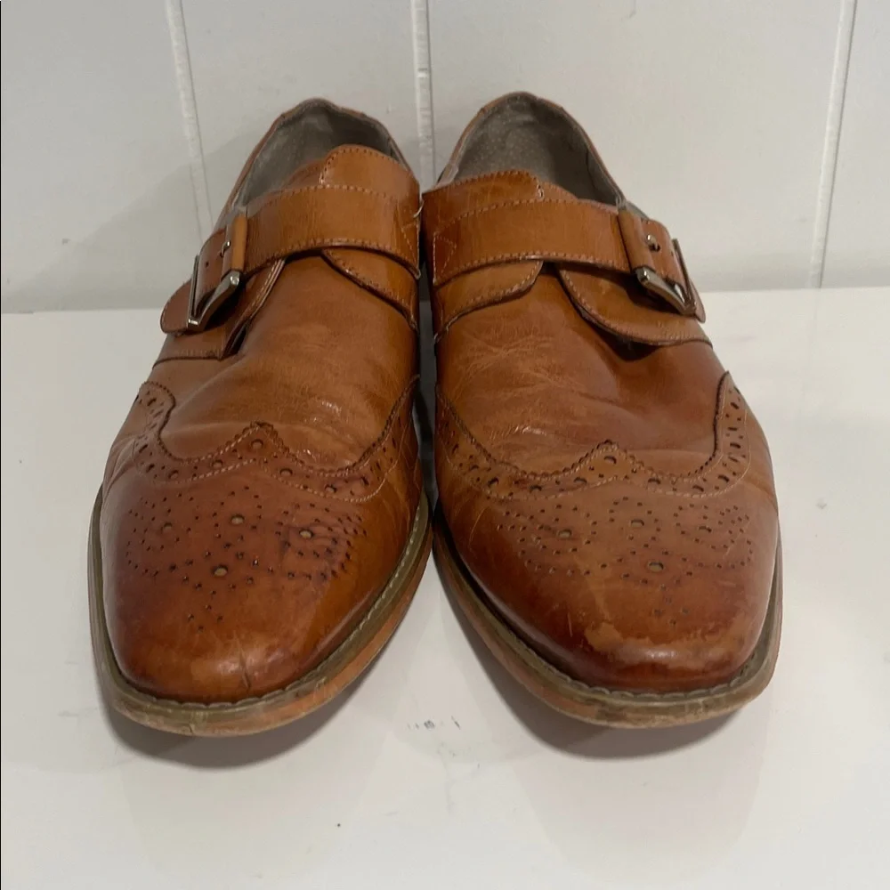 Giorgio V Brown Leather Monk Strap Wingtip Dress Shoes Sz 10M